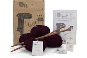 Needle It® - Kit completo para tejer lana principiantes - Bufanda de lana - Idea de regalo (Rojo Burdeos)
