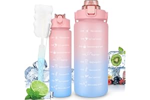 ADVIGO Water Bottle 2 Pack - Sport Water Bottle 2L + 750ml - BPA Free Water Bottle With Straw, Leakproof Drink Bottle Ideal for Sports Outdoor Home Office School Cycling Fitness Yoga (Pink Blue)