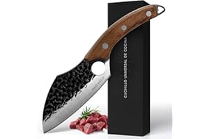 Matsato Cuchillo de Chef Profesional de Acero Damasco, Cuchillo de Cocina Multifuncional, Mango de Madera Ergonómico con Diseño de Agujero para Mejor Control