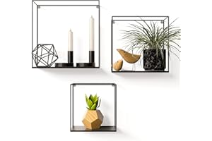 Gadgy Set di 3 Mensole da Parete in Metallo Nero | Scaffali da Muro Stile Industriale in Ferro | Cubi Decorativi Moderni da Appendere per Soggiorno, Camera, Cucina o Ufficio