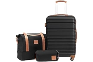 COOLIFE Koffer Trolley Koffer Reisekoffer von ABS Hartschalen Trolley 4 Rollen TSA-Schloss Der Koffer Enthält 1 Reisetasche und 1 Kulturbeutel