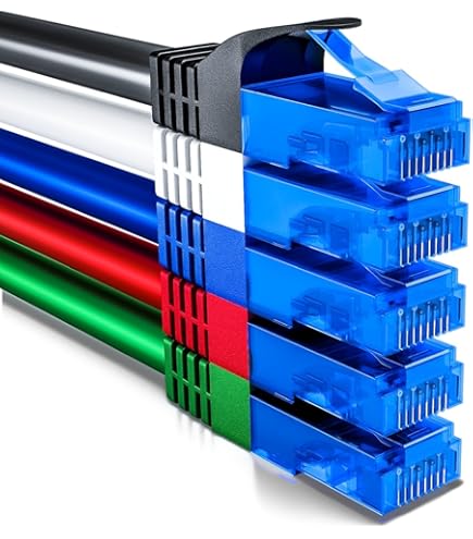 FGB Câble Patch 10 Gbps 0,5 M X 5 - Câble Réseau RJ45 CAT 7 - Blindage (SFTP PIMF) - Câble Ethernet En Cuivre - 50 Cm - Câble LAN DSL Court CAT7 CAT6 CAT5, Blanc