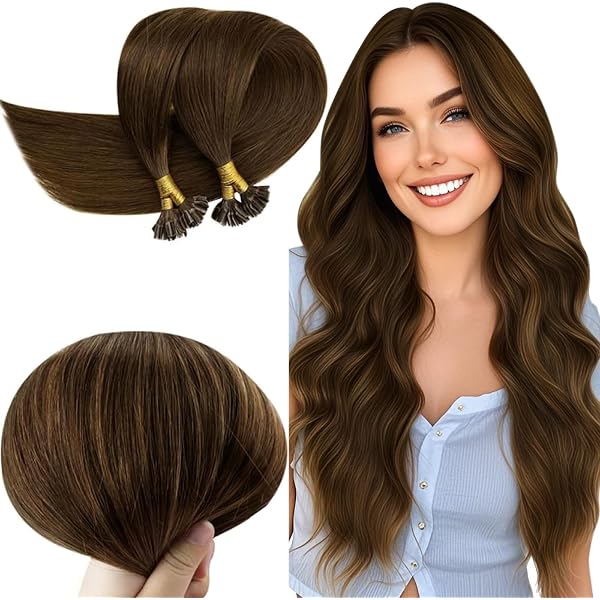 LaaVoo Echthaar Extensions Mit Keratin Bondings – Ombré Braun, 50g, 50 Strähnen, 35cm, #2/8/2