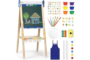 KIDINIX Art Easel, 3 in 1 Kids Easel Stand for Painting with Magnetic Board Drawing Paper Chalkboard & White Board, Adjustable Kids Easel with Kids Art Supplies, Painting Set, Gift for Kids Blue