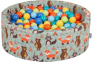KiddyMoon Piscine À Balles pour Bébé Rond 90X30cm/200 Balles 7Cm Fosses À Boules Jouet Enfant, Renard-Vert: Vert Cl/Orange/Turq/Bleu/Babybl/Jaune