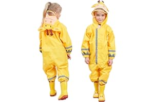 FILOWA Raincoat Hooded Kids Puddle Suit Boys Girls All in One Waterproof Rainsuit Lightweight Rainwear Portable Breathable Muddy Suit Unisex 3-10 Years