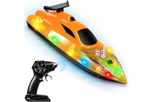 Weslery Bateau télécommandé, Bateau électrique Grande Vitesse étanche 2,4 GHz avec 2 Piles Rechargeables et lumière LED, Ship Course électrique sans pour Enfants Adultes Piscine lac rivière (Yellow)