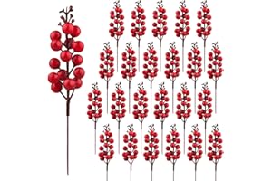Fangoo 24 Pezzi Decorazione bacche rosse,Artificiale bacca rossa bordeaux raccoglie agrifoglio bacche rosse rami bacche di Natale steli per albero di natale stagione delle inverno