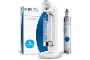 BRITA Machine à eau pétillante sodaONE blanche - inclus 1x bouteille en PET (1L) et 1x cylindre de CO2 pour gazéifier votre eau à la maison