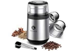 KIDISLE Coffee & Spice Grinders Electric, 2 Removable Stainless Steel Bowls, Dry and Wet Grinder for Coffee Beans, Spices, Onion,Garlic, and Chilies,70g