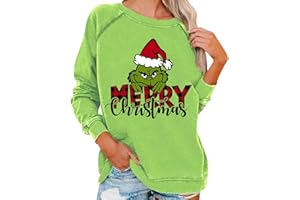 QWUVEDS Grinch Costume da donna natalizio Grinches felpa creativa maglione natalizio a maniche lunghe da donna felpa con cappuccio novità donna girocollo casual autunno maglione alla moda