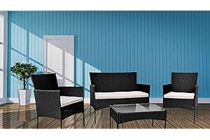 COSMO BUY 4 Piece Rattan Garden Furniture Set Outdoor Patio Sofa, table and chairs Garden Table Ideal For Pool Side, Balcony, Outdoor and indoor Conservatory Patio Set (Black)