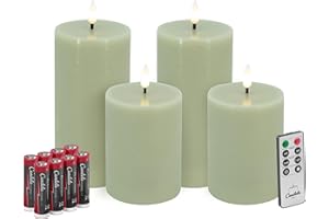 ‎LC HOME Candela Lights LED Kerzen 4er Set Grün Flammenlos Echtwachs inklusive Fernbedienung & Batterien Dimmbar Flammenfunktion