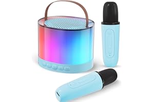 MUEZDUR Karaoke Machine with 2 Microphones, Gift for Girls and Boys Age 5-12 Year Old, Magic Sound Microphone Birthday Presents with LED Lights (Blue)