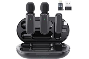 VOIJUMP Wireless Lavalier Microphone for iPhone, iPad & Android– 2 Mini Clip-on Mics with Charging Case, Noise Reduction, for Video Recording YouTube, TikTok, Vlogging