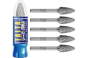 TAITATOOLS Carbide Burr 1/4" Shank, SF-5 Tungsten Double Cut Rotary Die Grinder Bits - Cutting Burrs for Milwaukee, Dewalt and Makita Die Grinder Accessories - Wood Carving Metal Working & Sturdy Storage Case