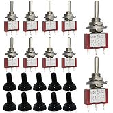 Dujelixa Mini Toggle Switch 3Pin 3Position Bilateral Reset, 6mm Cut MTS-123 10pcs SPDT Waterproof Cap M6 AC125V 6A (250V/3A)