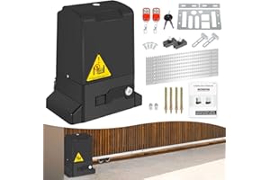 Hebitod Motor Puerta Corredera 370W 800KG de accionamiento para puerta corredera, con 4M Cremallera, 2 Mandos de Garaje automático para Puerta de Garaje, Negro Kit Motor Puerta batiente