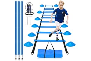 ‎ZPONEED Fußball Trainingsset, Fussball Trainingszubehör Set, Agility Speed Ladder, 5m Koordinationsleiter, 10 x Kegel für Slalom, Widerstand Fallschirm, Springseil, 5 Widerstandsbänder, Fußball Kick Trainer
