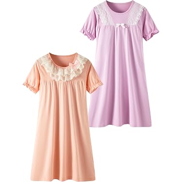 WonderBabe Girls Unicorn & Cat Nightgowns - Short Sleeve Cute Pajama Dress, Soft Milk Silk Sleepwear For Toddlers & Kids