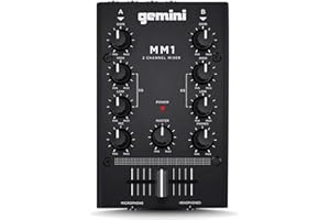 Gemini Sound MM1 Professional Audio 2-Kanal Dual Mic Input Stereo 2-Band Rotary Compact DJ-Podcast-Mischer mit Kreuzfader und individueller Verstärkungssteuerung