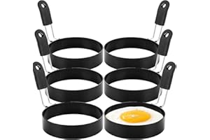 GBACHOOSE Lot de 6 moules à œufs au plat de 8,9 cm pour poêle à frire, en acier inoxydable, moule à pancake, moule à œufs pour poêle à frire, œufs au plat, muffins, sandwich