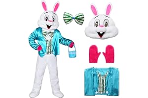 Angenster Easter Bunny Rabbit Mascot Costume for Adult, Easter Rabbit With Vest Bow Tie Basket Cute Plush Rabbit Costume Fancy Dress Performance Cosplay Party One Size Fits Most Adults