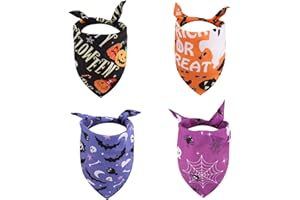 PENITUE 4pz Bandana per Cane Halloween, Regolabile Sciarpa Triangolare Cane Zucca Fantasma Bavi con Stampa Ragnatela Accessori Costumi Halloween per Piccoli Medi Grandi Animali (Stile A)