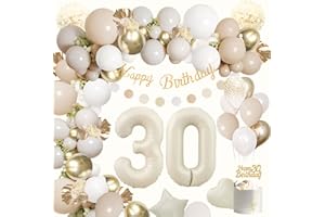 Deko 30 Geburtstag Frauen,AivaToba 30. Geburtstag Deko Beige Gold Weiß luftballons 30. Jahre,Happy Birthday Banner Decorations 30 Geburtstagsdeko Frauen,Pompoms,Kuchen Topper Für 30 Geburtstag Deko