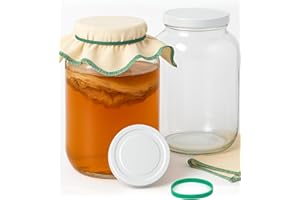 myFERMENTS Kefir and Kombucha Starter Kit – 4L Large Glass Jars with Lid for Fermentation – Wide Mouth Airtight Containers, 50x50cm Muslin Cloths & Rubber Bands – Set of 2