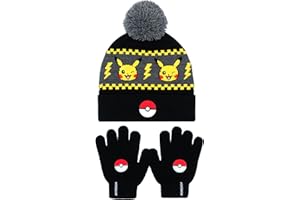 POKÉMON Pokemon - Winter Warm & Comfy Beanie Hat & Gloves Set for Boys - Pikachu Design - Perfect for Boys 6-12 Years