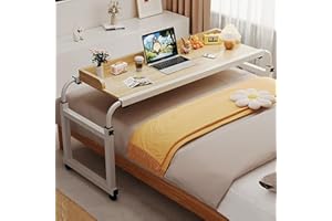 GXQFC Schreibtisch über Dem Bett, Steharbeitsplatz mit 4 Rollen Höhenverstellbar 65-95CM/Breitenverstellbar 115-210CM Overbed Table Mobiler Schreibtisch Pflegetisch Laptoptisch für Tägliche(Color:Holz)