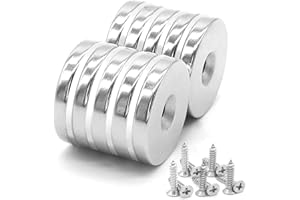 DUDU CREAM 10 Stück Neodym Disc Senkkopf Loch Magnete 30mm x 5mm, 12 kg Zugkraft, Starker Schraubmagnete mit 10 Schrauben zum Basteln