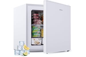 Upstreman 35L Mini Congelatore Compatto, 4 Stelle Congelatore Piccolo -24℃,Porta Reversibile,Silencieux,Risparmio Energetico,Mini Freezer per Camera,Ufficio,Hotel,Bianco,UF35