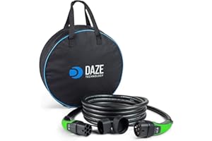 DAZETECHNOLOGY Daze | Cavo di Ricarica Tipo 2-Tipo 2 per Auto Elettriche EV e PHEV con Custodia | 32 A | Compatibile con EV come Model 3-S-X-Y/Compass/Renegade/ZOE/500e/ID.4 (Monofase/Fino a 7,4 kW/ 5 Metri/Verde)