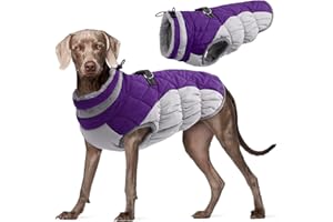 Kuoser Dog Winter Coat Waterproof Cold Weather Warm Jacket for Small Medium Large Dogs Cozy Fleece Lined Puppy Winter Vest with Fur Collar Reflective Zip Up Pet Apparel Outdoor Clothes, Purple