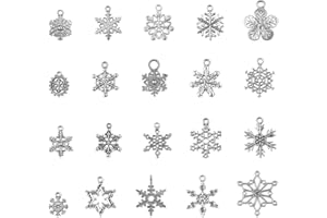Frgasgds 80 Stück Schneeflocke Charm Anhänger Schlüsselanhänger zum Schmuck Basteln Armband Halskette Ohrring Gemischte Charms,Antik Silber, DIY Halskette Armband Handwerk Deko Schmuck Zubehör Set