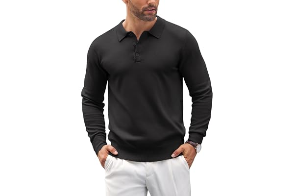 COOFANDY Polotröja för män, långärmad stickad tröja med polokrage, basic polotröja, tröja, enfärgad tröja