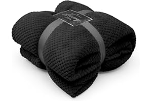 GC GAVENO CAVAILIA Popcorn Waffle Style Fleece Blanket Throws For Sofa Bed Couch & Settee, Thermal Warm & Thick Fluffy Throw Blanket, 130x150 Cm, Black