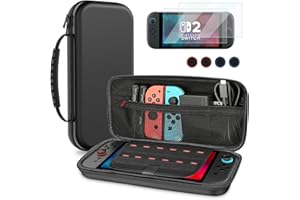 BUKUHLIO Lekki futerał i torba kompatybilna z Nintendo Switch 2 2025, ochronna twarda torba przenośna podróżna z 12 przegródkami na karty do gry, 2 arkuszami folii ochronnej，4 Nakładki na klawisze - czarny