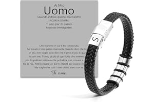SAMINO Cuoio Nero 26 Bracciale Iniziale Per Il Mio Uomo Acciaio Inossidabile A-Z Lettera Charm Bracciale Intrecciato Per I Regali A Lui