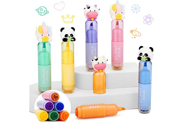 KOSTACHI Lot de 18 Tampon et Mini Surligneur Originaux pour Enfants – Cadeau Anniversaire Enfants Invites, Pinata Anniversaire Fille Garcon & Sac Anniversaire Enfant