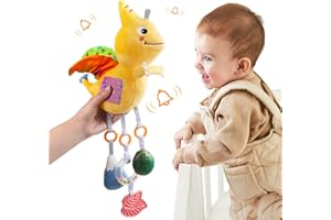 TUMAMA KIDS Baby Pram Pushchair Toys,Dinosaur Hanging Rattle Sensory Educational Toy,Newborn Car Seat Crib Travel Activity Plush Animal Wind Chime for Boys Girls (Pterodactyl)