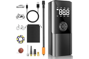 Viafexna Gonfleur Pneus Voiture, Mini Compresseur a Air Portatif 6000mAh, Pompe a Velo 150 Psi avec Manomètre, Gonfleur Electrique pour Pneus de Voiture, Velo, Ballons, Matelas Gonflable, Airbag