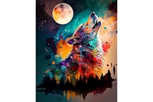 TISHIRON Malowanie według liczb dla dorosłych Wilczy krzyk na księżycu Zestaw do malowania według liczb na płótnie Ręczne malowanie olejne z pędzlami Zestawy malarskie dla dorosłych rzemiosło