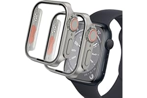 Seltureone 2 Stück Hülle für Apple Watch Series 8/7/6/5/4/SE/SE 2 44mm 45mm Schutzhülle, Kreatives Design Hart PC Schutzhülle für Apple Watch 44mm 45mm Glas Displayschutz - Titan