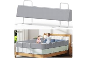 Kidsgigglz Sponda Letto Bambini, Barra Letto Bambini Anticaduta, Barriera di Sicurezza Letto per Bambini, Paracolpi Letto, 5 Fori, Regolabile in Altezza, Protezioni Laterali -150cm, Lino Grigio