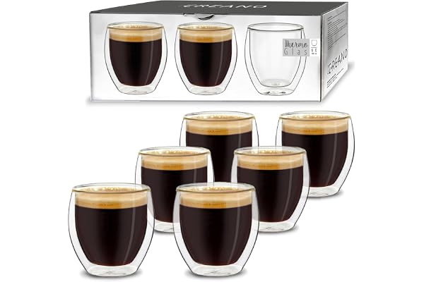 Creano Verre Double Paroi Espresso 100 ml – Modèle Rond Isolant en Verre Borosilicate pour Boissons Chaudes et Froides – Lot de 6 verres