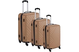 D PRO T Suitcase Hard Shell Trolley 4 Wheel Set of 3 Lightweight Luggage Travel Cases (Champagne)