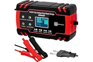 URAQT Cargador Baterias Coches Moto 12V/24V 8A Cargador de Batería de Coche Inteligente Automático, Cargador Baterias Coche Pantalla Táctil LCD y Múltiples Protecciones, para Coche Moto ATV RV Barco